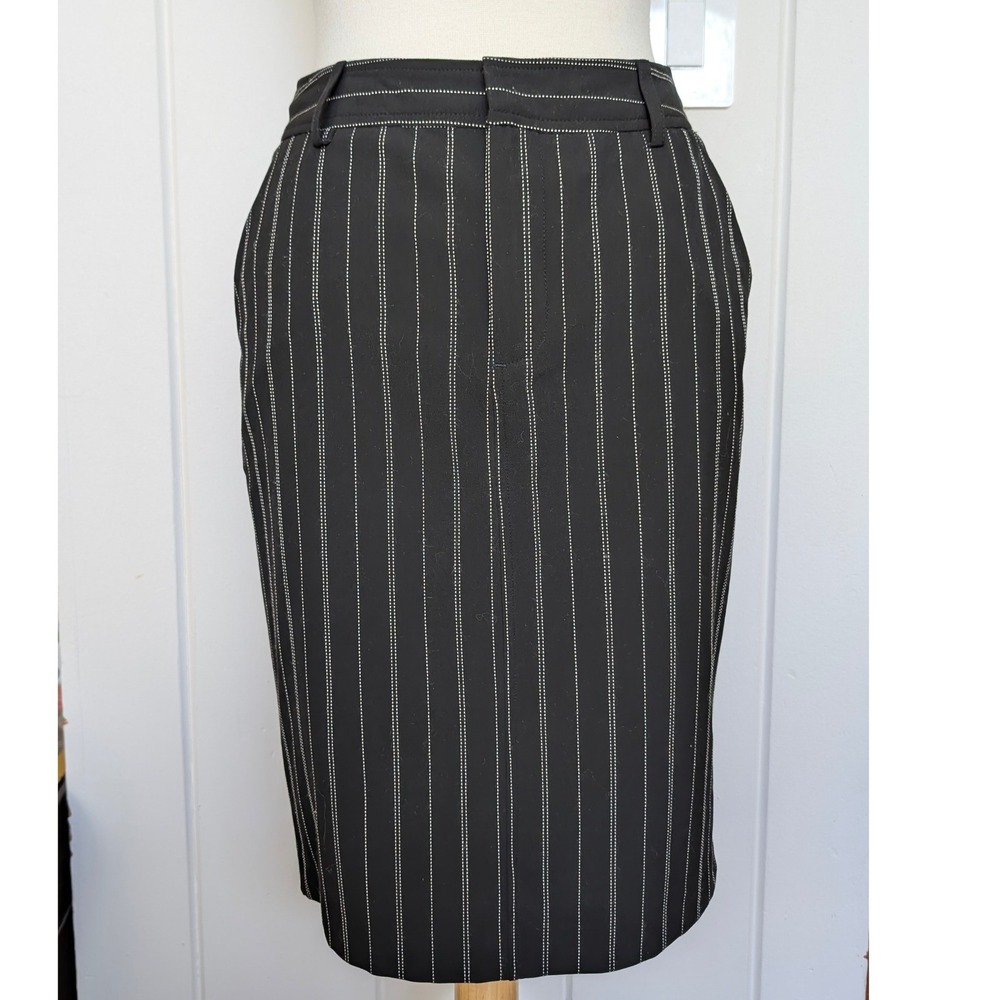 Nine West Pinstripe Skirt Womens 2 Black Knee Length Pencil‎ Career